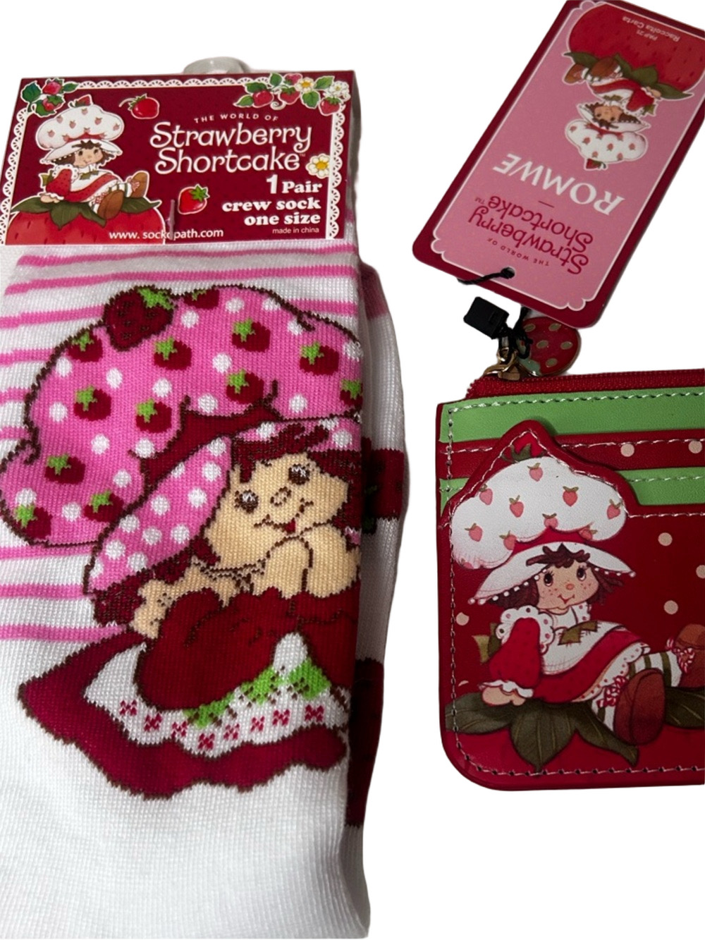NWT Pink Strawberry Shortcake Wallet, Socks, Pin Bundle Set Collectible